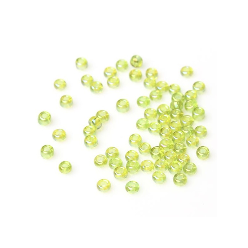 Perles de rocaille vert transparent couleur AB (reflets) 10/0 (2 x 2 mm)