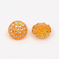 5 boutons ronds orange à effets et strass