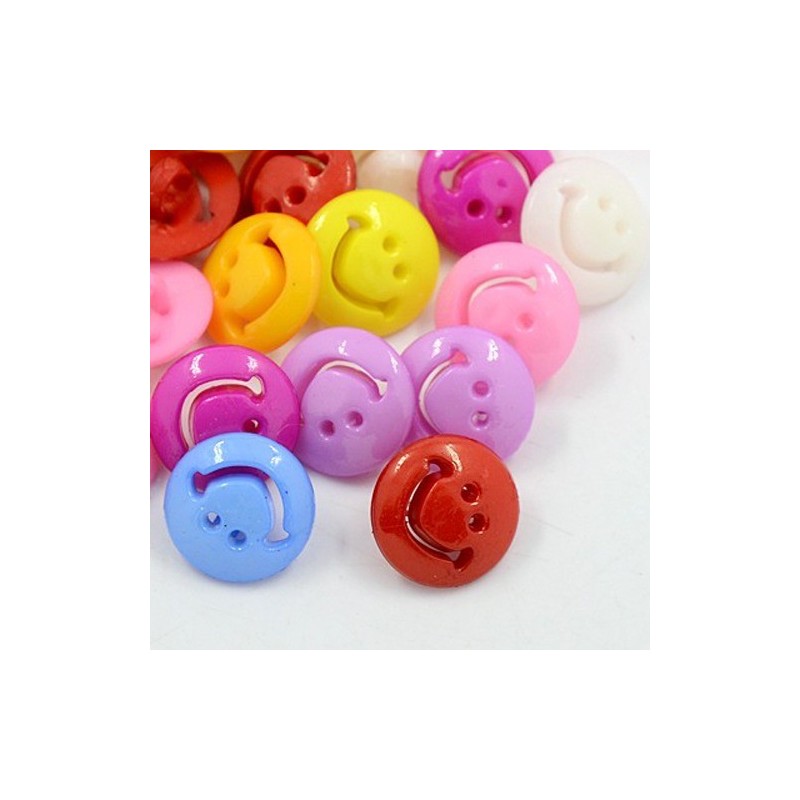 10 boutons forme smiley sourire couleurs assorties