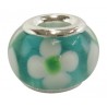 Perle verre lampwork style Pandora turquoise et fleur