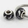 Perle verre lampwork style Pandora noir et volutes blanches