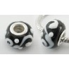 Perle verre lampwork style Pandora noir volutes et point blanc