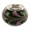 Perle verre lampwork style Pandora noir volutes rose et vert