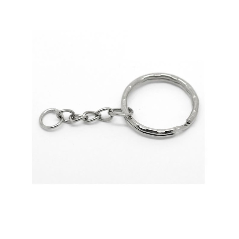 Porte-clefs à anneau et chaîne couleur argent diam 25, long 53 mm
