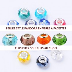 Perle en verre de style Pandora à facettes, couleurs au choix