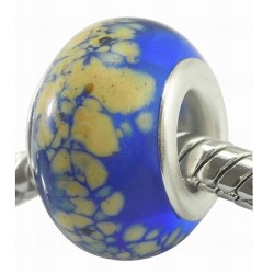 Perle verre murano bleue style Pandora bleu et jaune