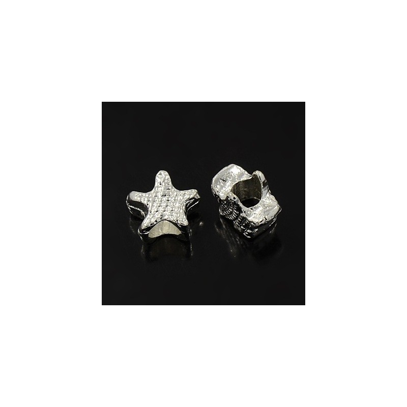 Perle intercalaire étoile style Pandora (bijou européen) couleur platine - 13 x 7 mm - trou 5 mm