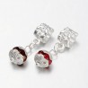 Pendentif style Pandora forme balle avec strass, bijou européen rouge ou brun, autres couleur au choix Haut 24, trou 4,5 lar
