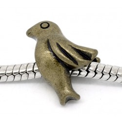 Perle metal style Pandora oiseau charm bronze, pour collier, bracelet et autre fantaisie compatible Pandora