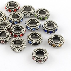 Perle métal rondelle 4,5 mm strass couleurs au choix style Pandora