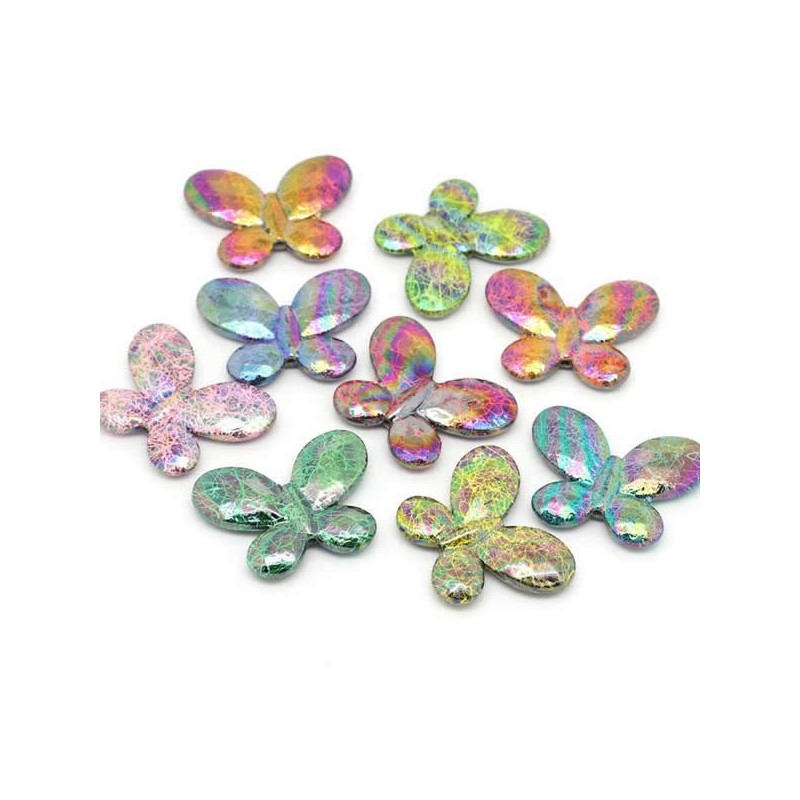 3 Perles papillon, intercalaire 4,5 x 3,4 cm couleurs irisées