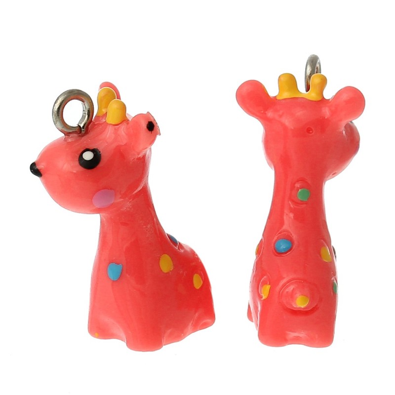 Pendentifs en Résine Girafe rouge rosé à pois