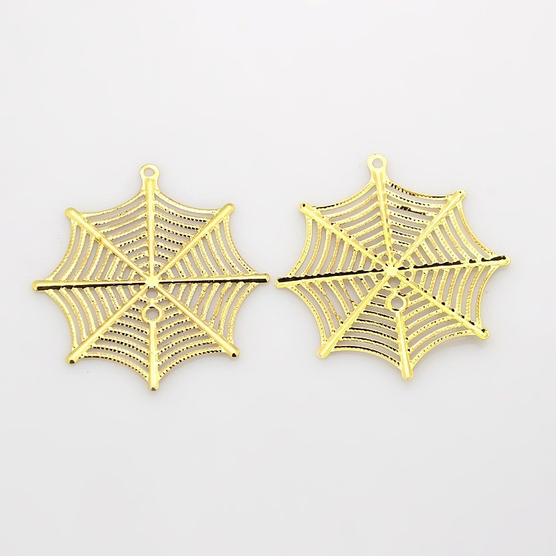 Araignée pendentifs en filigrane web plaquage de fer, or, 42x39x0.7 mm, Trou: 1 mm