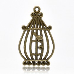 Breloque cage avec oiseau bronze