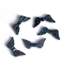10 Perles aile d'ange en acrylique noir effet AB