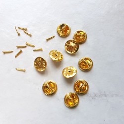 10 supports montures de pin's (broche) doré - 12 mm