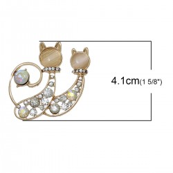 Couple de chats avec strass cabochon pour broche, pendentif ou autre bijou