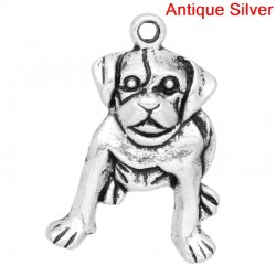Breloque forme de chien pendentif de charme métal couleur argent vieilli