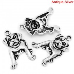 Breloque forme de chien pendentif charme métal couleur argent vieilli
