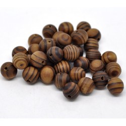 30 Perles rondes en bois 12 mm rayées couleur café Clair intercalaires