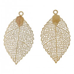 Paire de beaux pendentifs estampe en Filigrane Creux forme de feuille, couleur laiton pour boucle d'oreille