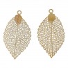 Paire de beaux pendentifs estampe en Filigrane Creux forme de feuille, couleur laiton pour boucle d'oreille