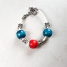 Bracelet style Pandora perles bois turquoise fushia et cordon cuir