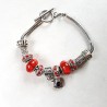 Bracelet style Pandora  métal scintillan strass rouge acier inoxydable