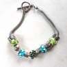 Bracelet style Pandora perles métal, lampwork bleu/vert, tortue et  bracelet acier inoxydable
