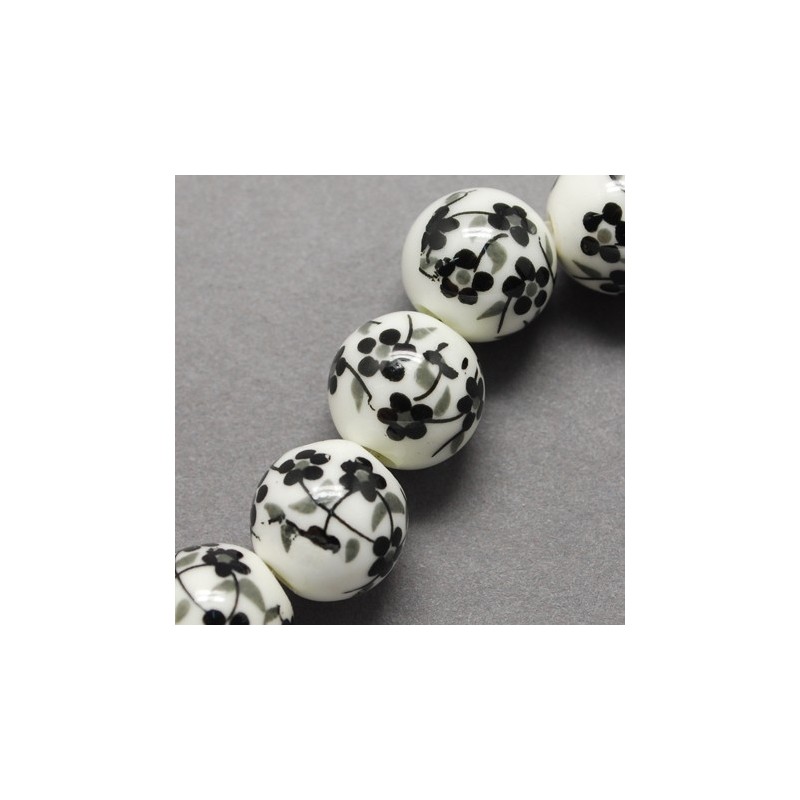 Perle porcelaine noir et blanc 10 mm pour créer vos bijoux fantaisie