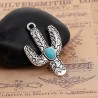 Breloque en forme de cactus couleur argent vieilli avec pierre turquoise, pendentif style Bohème