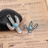 Breloque en forme de cactus couleur argent vieilli avec pierre turquoise, pendentif style Bohème