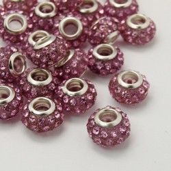 Perle rondelle résine et strass rose Style Pandora (bijou européen)