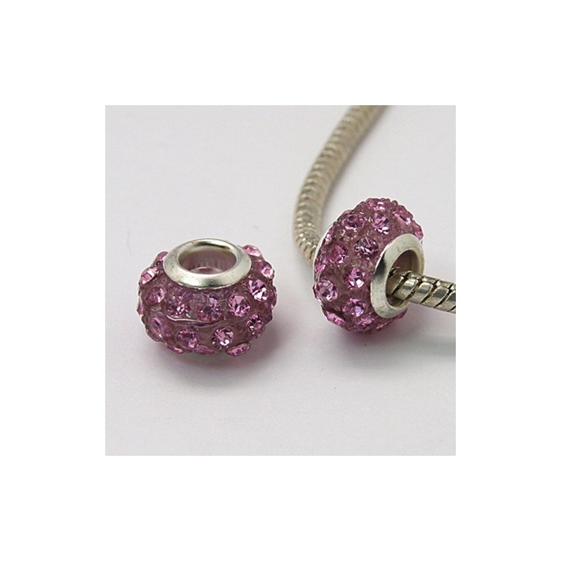 Perle rondelle résine et strass rose Style Pandora (bijou européen)