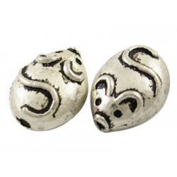 Perle intercalaire forme goutte au décor de souris couleur argent antique pour tout bijou fantaisie