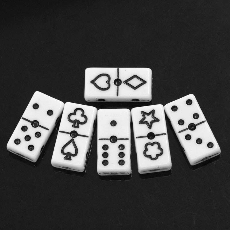 Perles  2 trous forme domino, Rectangle Blanc décor noir 20 x 10 mm en acrylique 6 décors blanc et noir