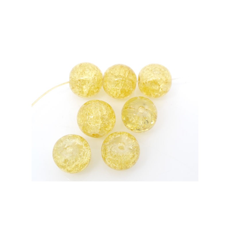 10 Perles jaune en verre craquelé 10 mm
