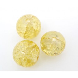10 perles en verre craquelé jaune tendre 10 mm en verre