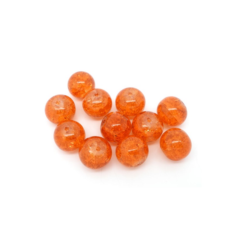 10 Perles orange cuivré craquelée 12 mm en verre.