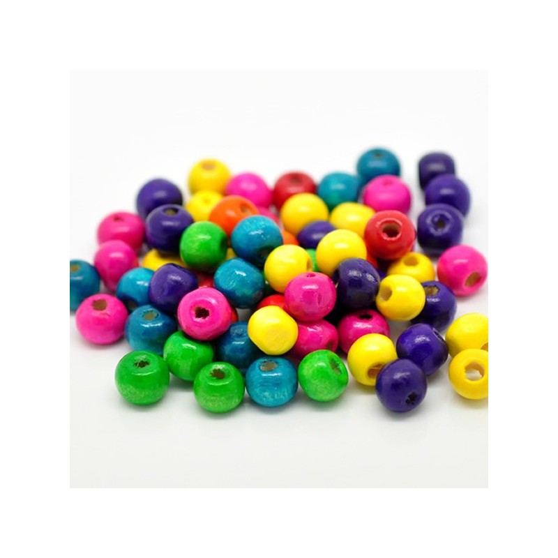 Perles bois 8 x 6 mm couleurs mélangées