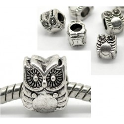 Perle métal chouette (hibou) couleur argent antique Style Pandora