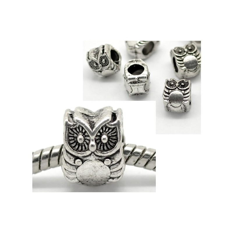 Perle métal chouette (hibou) couleur argent antique Style Pandora