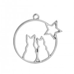 Breloque avec couple de chats et étoile couleur argent, peut être résiné ou complété avec porcelaine froide ou pâte polymère