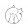Breloque avec couple de chats et étoile couleur argent, peut être résiné ou complété avec porcelaine froide ou pâte polymère