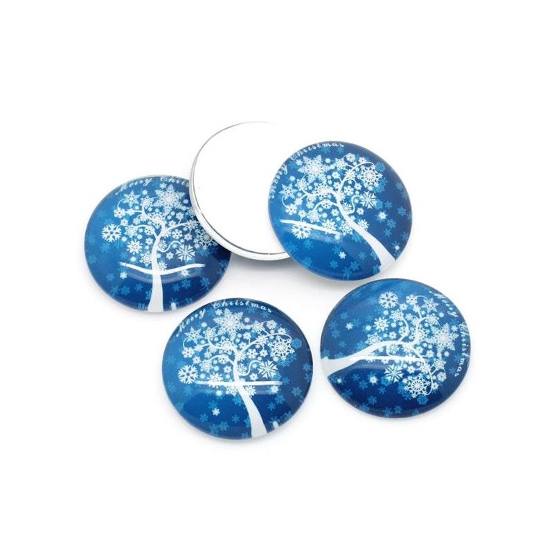 Cabochons de Noël décoré 30 mm bleu