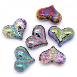 3 Perles coeur, intercalaire 17 x 23 mm couleurs irisées