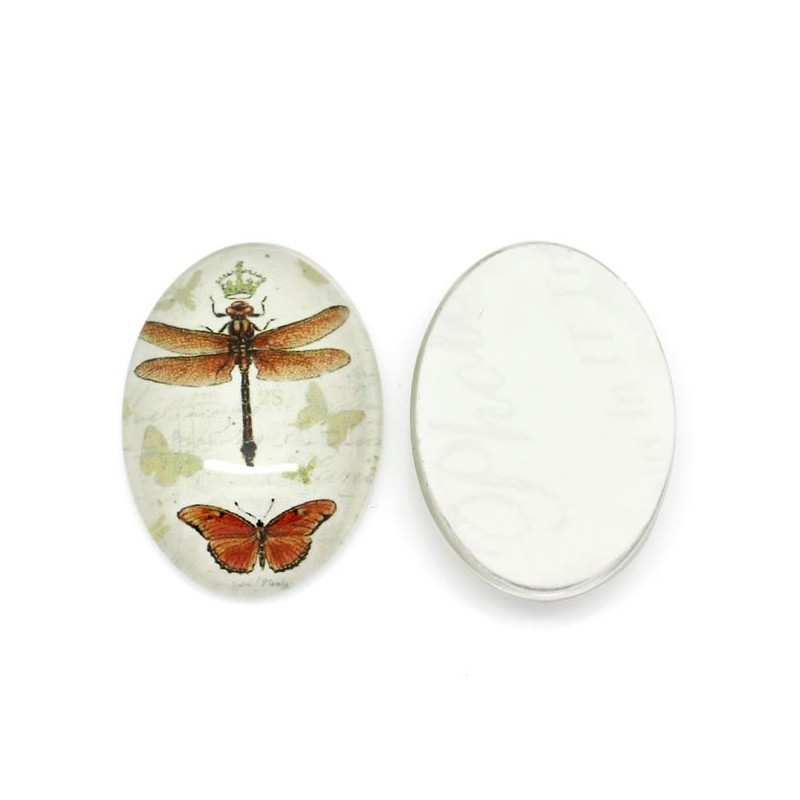 Cabochon décor papillons et libellule 25 x 18 mm