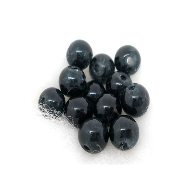 10 Perles noires craquelées 6 mm en verre 