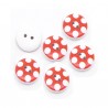 5 Boutons bois rouges à pois, 15 mm 2 trous
