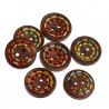 5 boutons bois, 20 mm, 2 trous décor fil couleur